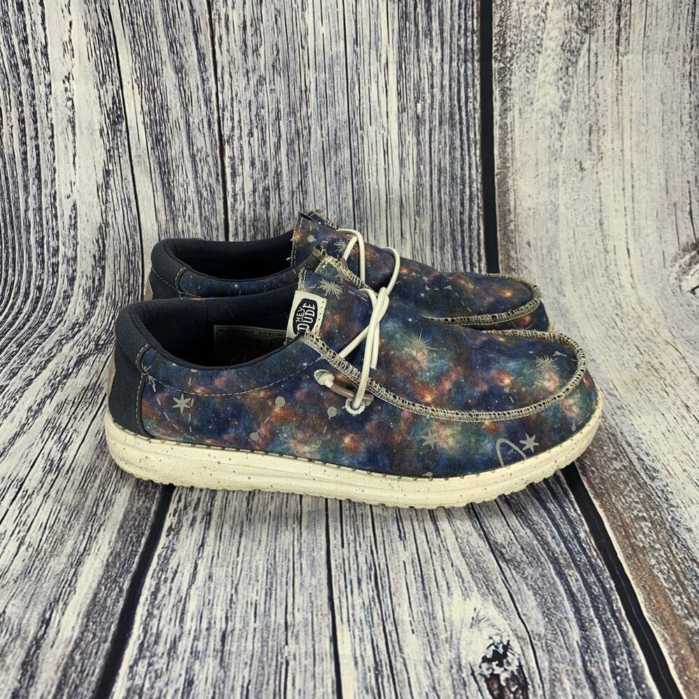 Hey Dude Wally Youth Galaxy Blue Multi Metallic Sneakers Kids 4